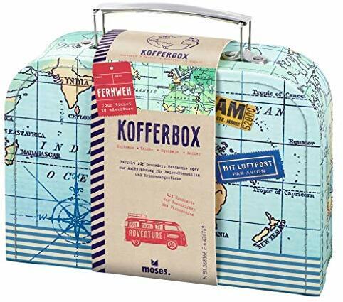 Moses. 82440 Fernweh Geschenkkoffer Allzweckbox, Für Geldgeschenke, Reiseerinnerungen und kleine Reise-Utensilien, Geschenkbox für Hochzeiten, Geldgeschenke und Reisegutscheine, mit Grußkarte