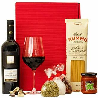 Geschenkset Rom | Italien Geschenkkorb mit Wein & italienischen Spezialitäten | Italienischer Präsentkorb gefüllt mit Rotwein und Delikatessen | Feinkost Geschenkbox für Frauen & Männer