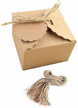 50 Stück Kraftpapier Box, Kraftpapier Geschenkbox, Kraftpapierbox mit braunem Hanfseil, für Geschenkverpackungen, Geburtstagsgeschenke und Festivalgeschenke Verwendet (Juteseil)