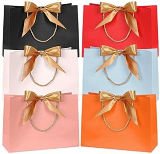 FYY 6 Stück Geschenktasche,Geschenkbeutel aus Papier mit Bogen Band,Elegant papiertüten für Geburtstag, Hochzeit, Abschluss-Feier, Einfache DIY geschenktüten,32 x 25 x 11 cm(6 Farben)