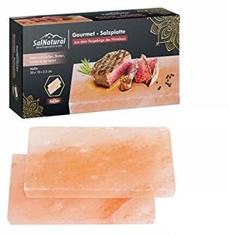 SalNatural Gourmet Salz Grillsteine 20x10x2,5cm (2er Pack) Original Kristallsalz aus dem Vorgebirge des Himalaya* Salzstein zum Grillen. BBQ Grillplatte | Premium Geschenkbox