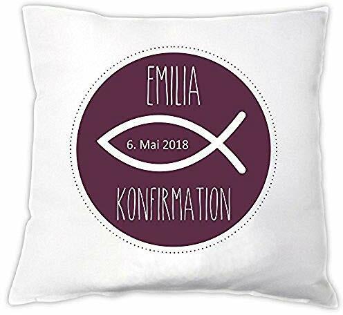 4you Design Personalisiertes Kissen Meine Konfirmation/Firmung/Kommunion (Fisch) - Geschenkidee - Dekokissen - personalisiertes Geschenk (violett)