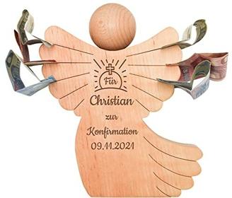 Geschenke Holzengel mit Gravur Konfirmation Jungen Schutzengel zur Taufe / Geschenke für die Taufe - Geldgeschenke zur Taufe - Personalisiert mit Namen