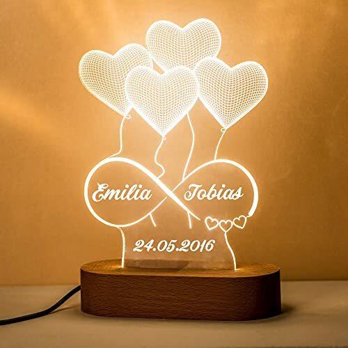 Personalisierte Herz-Leuchte mit Namensgravur als Geschenk-Idee für besondere Glücksmomente:Hochzeit, Geburtstag, Jahrestag oder Valentinstag | 14x20cm | Ewigkeit